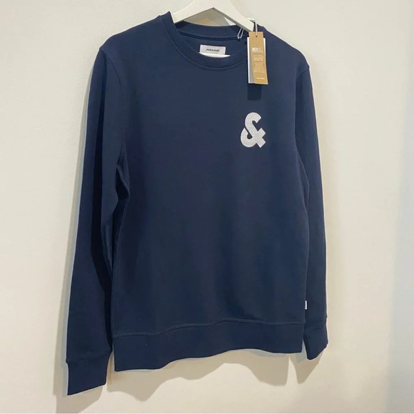 NWT Jack & Jones Logo Crewneck Sweatshirt in Navy Size S - Picture 1 of 14